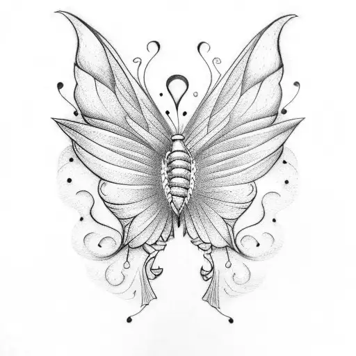 A Tattoo Of A Dancing Silhouette With Butterfly Wings And A Book In Hand