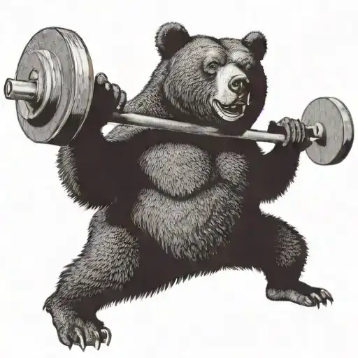 A Bear Lifting Weights In A Gym Setting With Dotwork Shading