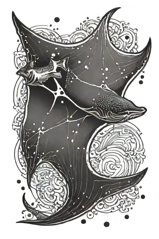 Manta Ray In Japanese Style Water