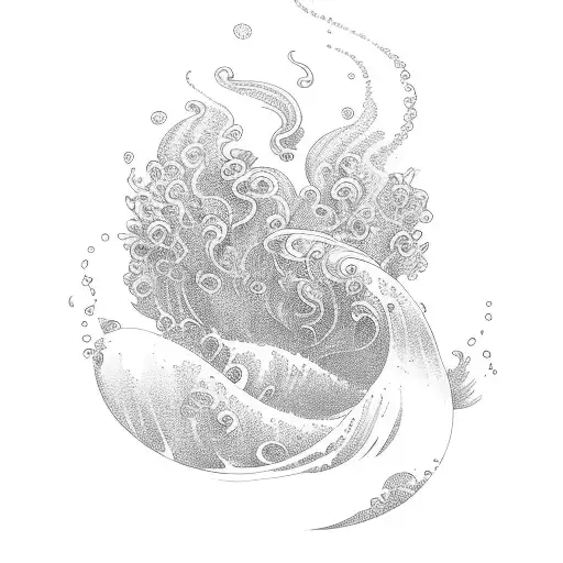 Ocean Wave And Flowers And A Hidden Mermaid