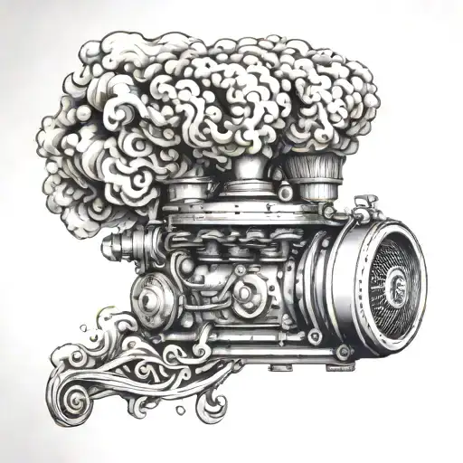 A Vintage Car Engine Surrounded By Swirling Smoke