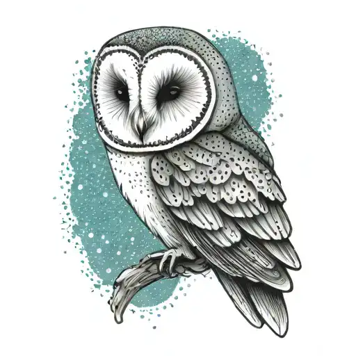 Barn Owl On Teal Background Black