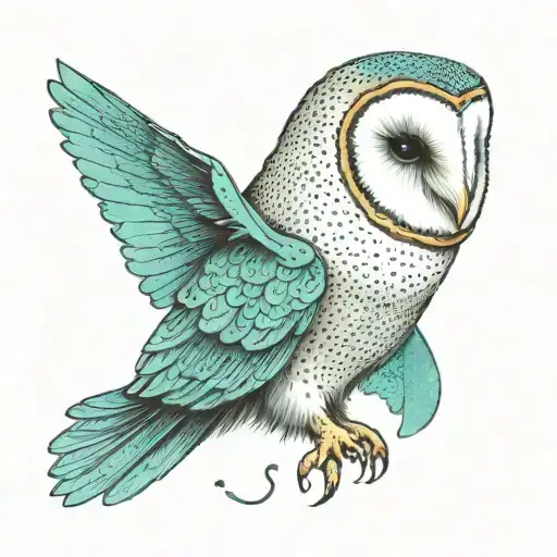Barn Owl Face On Teal Background Black