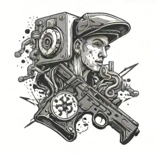 Incorporate Symbols Of Music And Gaming Into A Dotwork Tattoo Inspired By Eminem's Music