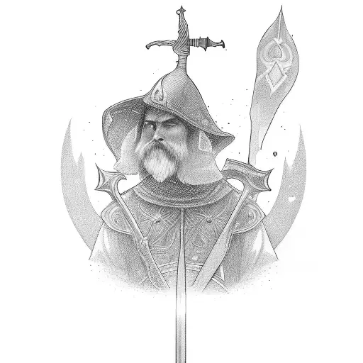 Man With Sword And Light Shines Down On Him