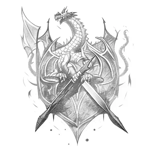 A Spear Breaking Through A Shield With A Dragon Design
