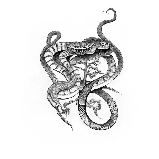 Snake Tangled With Skeleton Of Snake