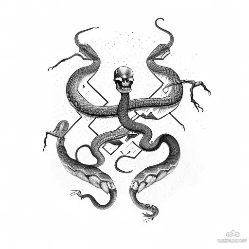 A Snake Fighting With The Skeleton Of Another Snake