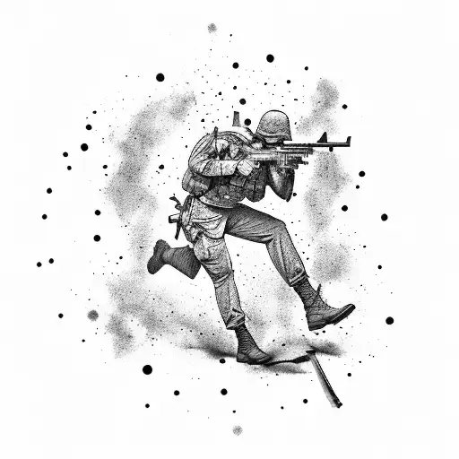 A Silhouette Of A Soldier Running With A Gun