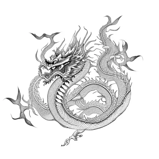 Chinese Dragon Around The Arm And Cherry Blossoms