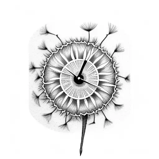 Flower And Dandelion Wrapped Around Wrist And Clock