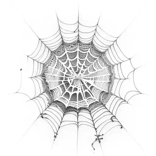 An Intricate Spider Web With A Cat Silhouette In The Center