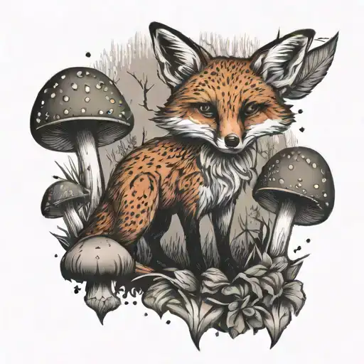 Fox And Mushrooms Forest