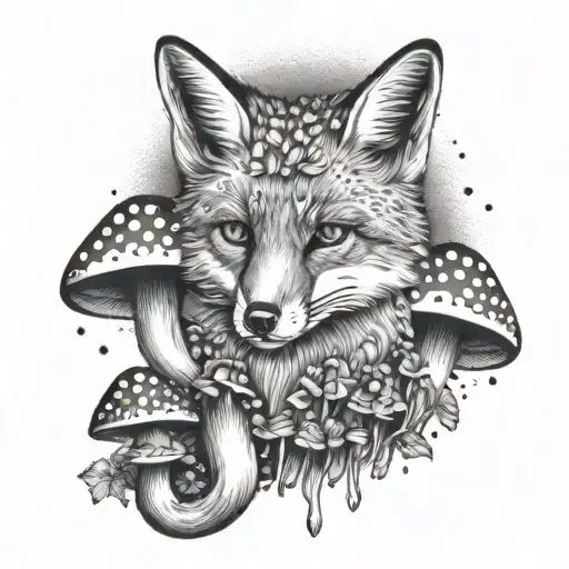 Fox And Small Mushrooms