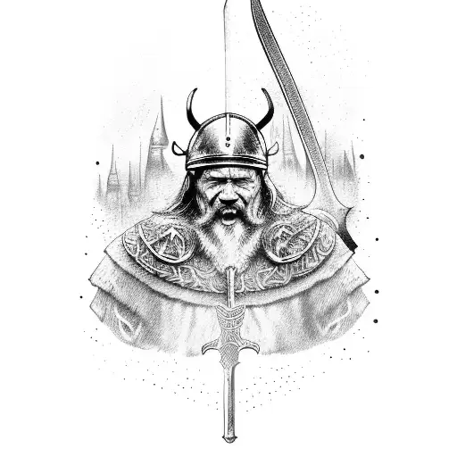Viking Holdin His Sword To The Sky