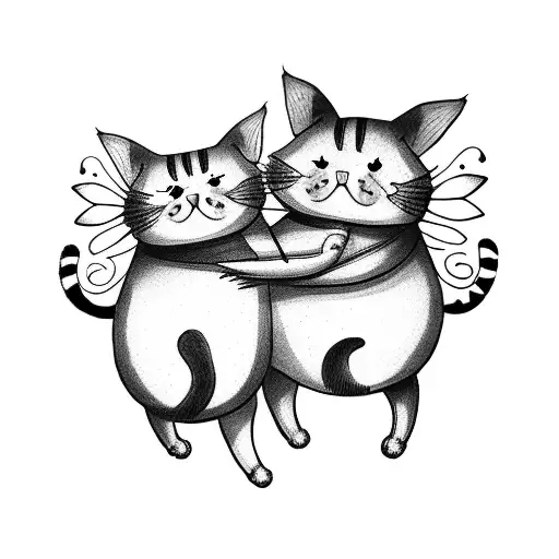 Cat And Pig Hugging With A Bee