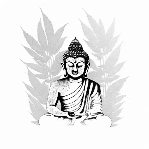 Buddha Sitting Under A Marijuana Leaf Tree