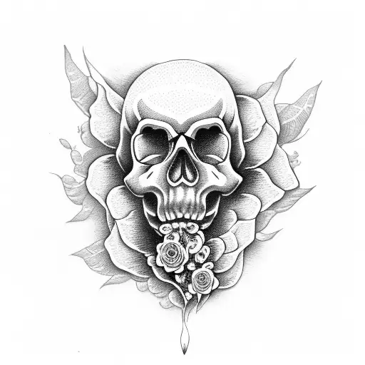 Flowers Lady Blowing Smoke Skull