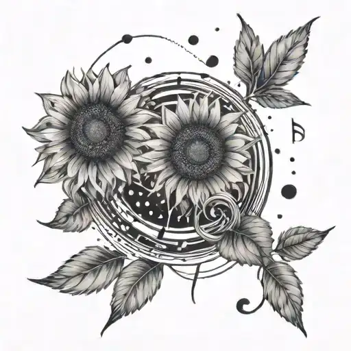 A Sunflower Field With Musical Notes Floating In The Air