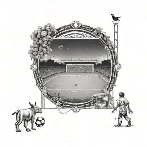 An Intricate Dotwork Design Of A Soccer Field With Animals Watching From The Sidelines