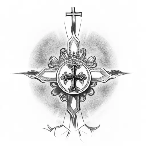 Cross With Wigs Crown Above The Cross And Marry Praying In The Background