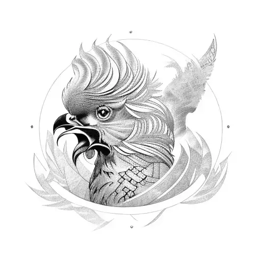 A Geometric Tattoo Of A Portuguese Rooster Combined With Video Game Elements