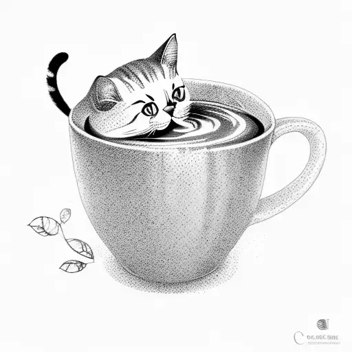 Cat Curled Up Inside A Coffee Cup