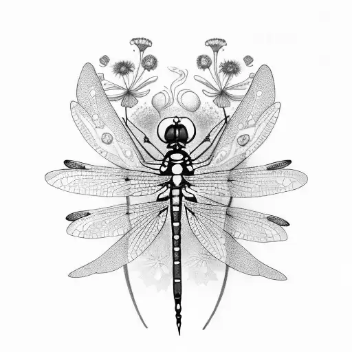 Dragonfly With Daisies Or Sweatpea Flowers