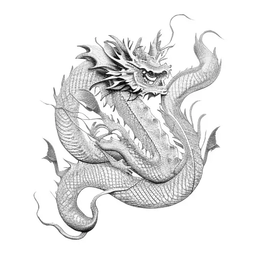 Japanese Dragon With A Cherry Blossom Tree