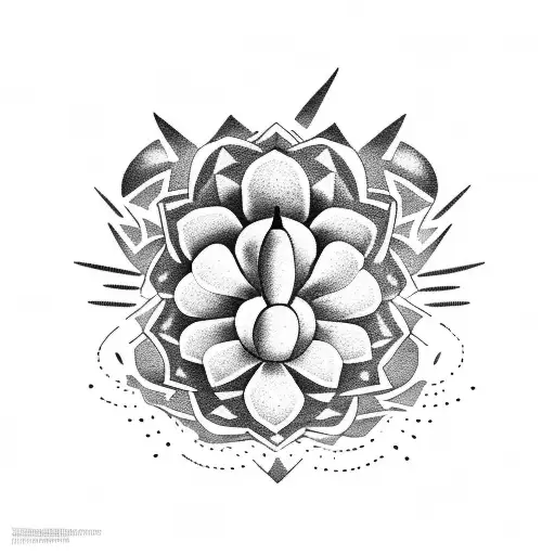 A Dotwork Tattoo Of A Cactus In The Shape Of A Guitar With Musical Notes As The Strings