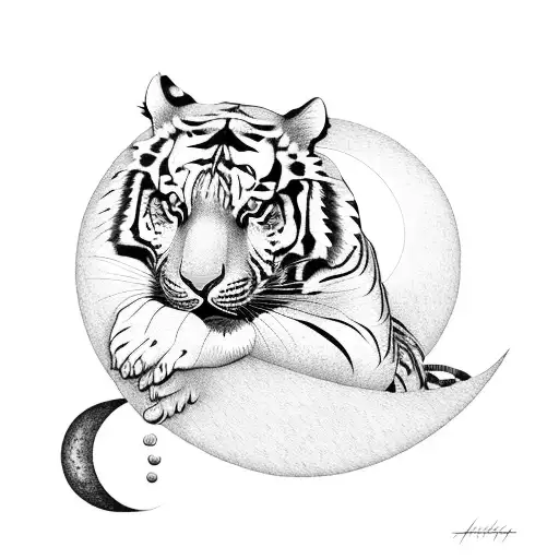Tiger Holding On To A Moon By Its Tail