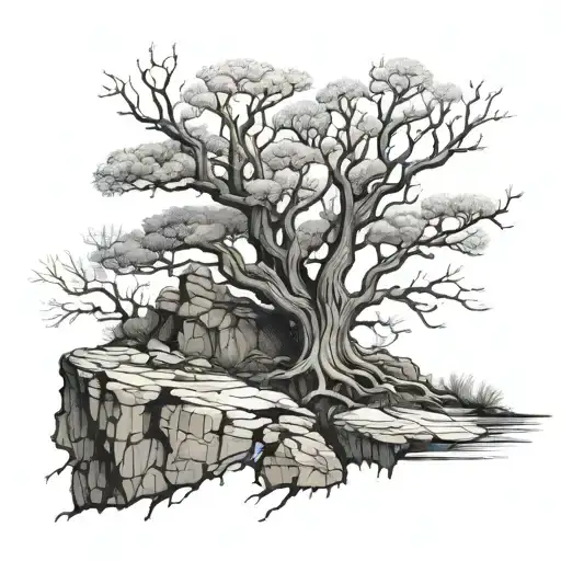A Tree With No Leaves Only Thorns Growing On The Cliff