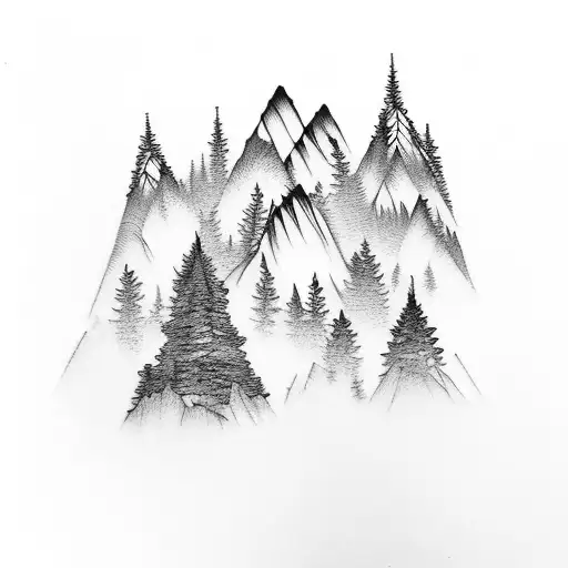 Mountains And Pine Trees With Water