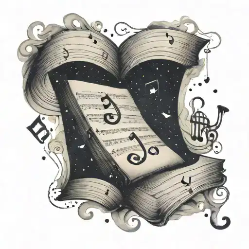 A Nebula Shaped Like A Book With Music Notes Floating Around It