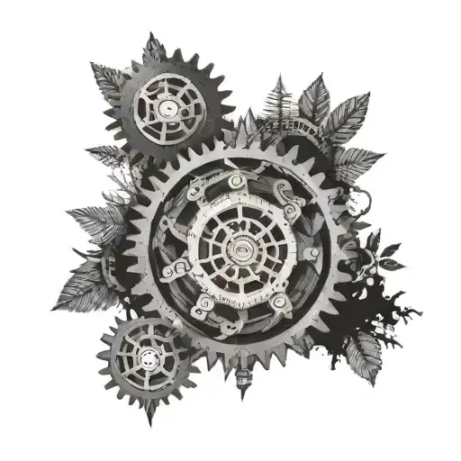 An Intricate Mechanical Gear Surrounded By A Forest Landscape
