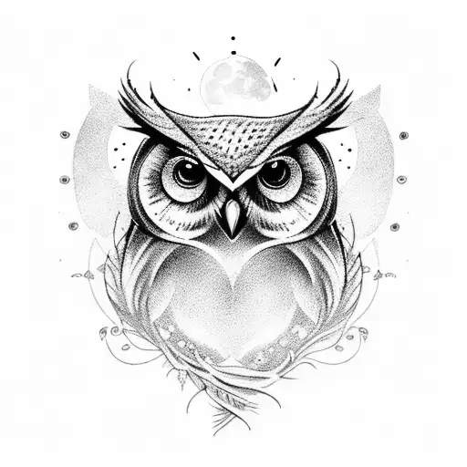 Create A Tattoo Of An Owl And A Moon