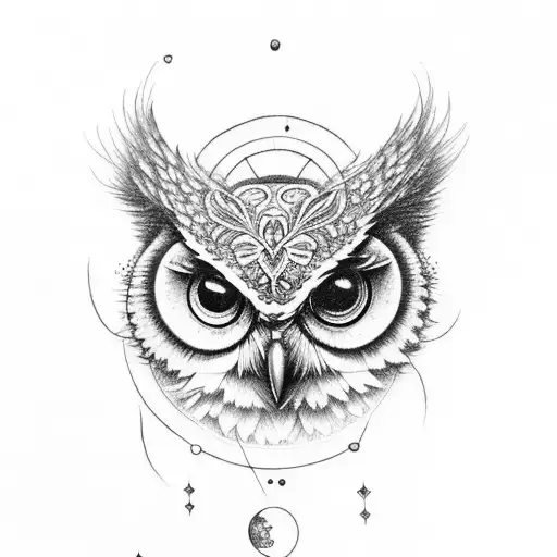 Create A Tattoo Of An Owl With Roses And A Moon