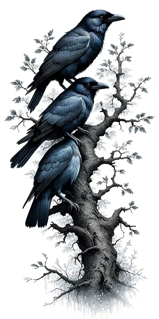 Crows And Bodhi Tree Intertwined