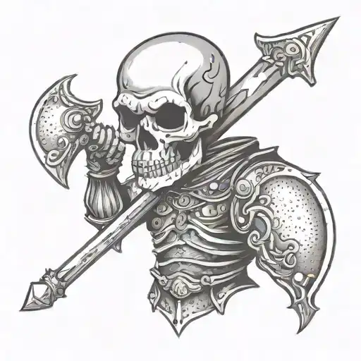Skull Wearing Armor Holding Battle Axe