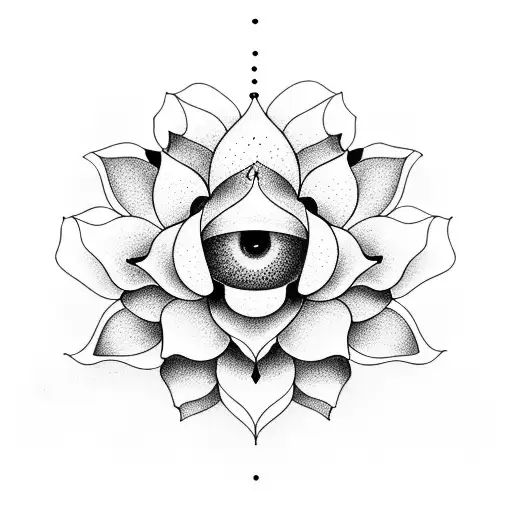 A Lotus Flower Blooming From An Eye In A Dotwork Style