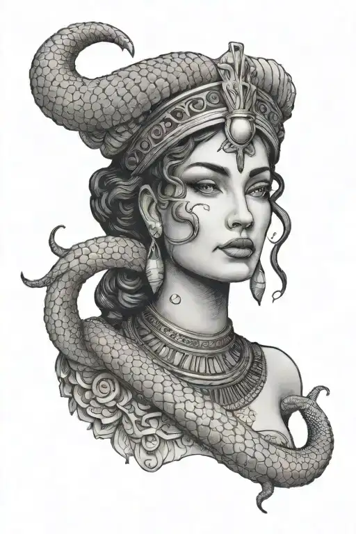 Roman Woman Bust And Egyptian Snake Coiled