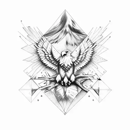 Eagle In A Triangle With Trees As Feathers