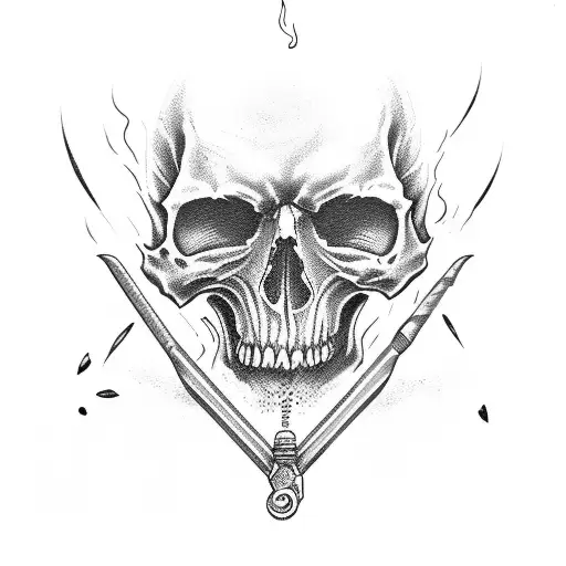 Burning Skull With A Pistol Sleeve