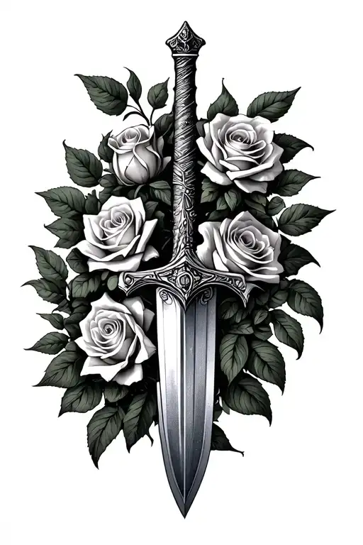 Roses Growing Around A Sword