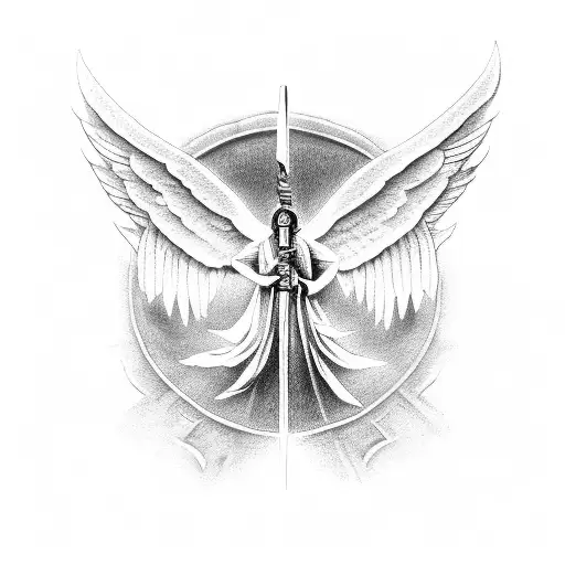 Angel And Devil Stick The Tip Of The Sword Into The Ground