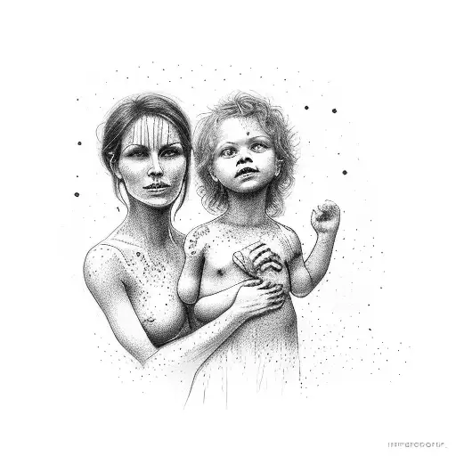 A Mother And Child Holding Hands With 'God' Written Above Them