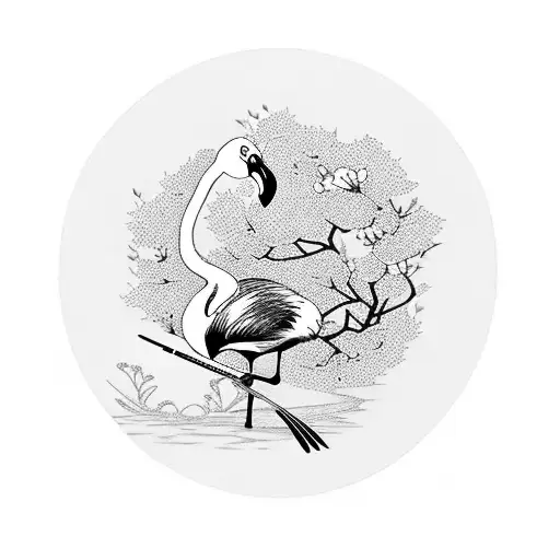 A Flamingo Playing Billiards Surrounded By Japanese Cherry Blossom Trees