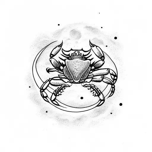 Crab With Moon And Ocean Waves