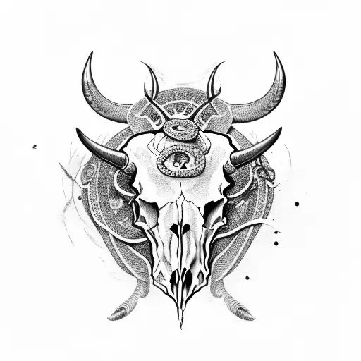 Bull Skull With Snake