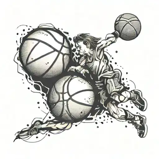 A Basketball-themed Tattoo Featuring Your Kids Playing The Sport In A Stylized And Dynamic Way